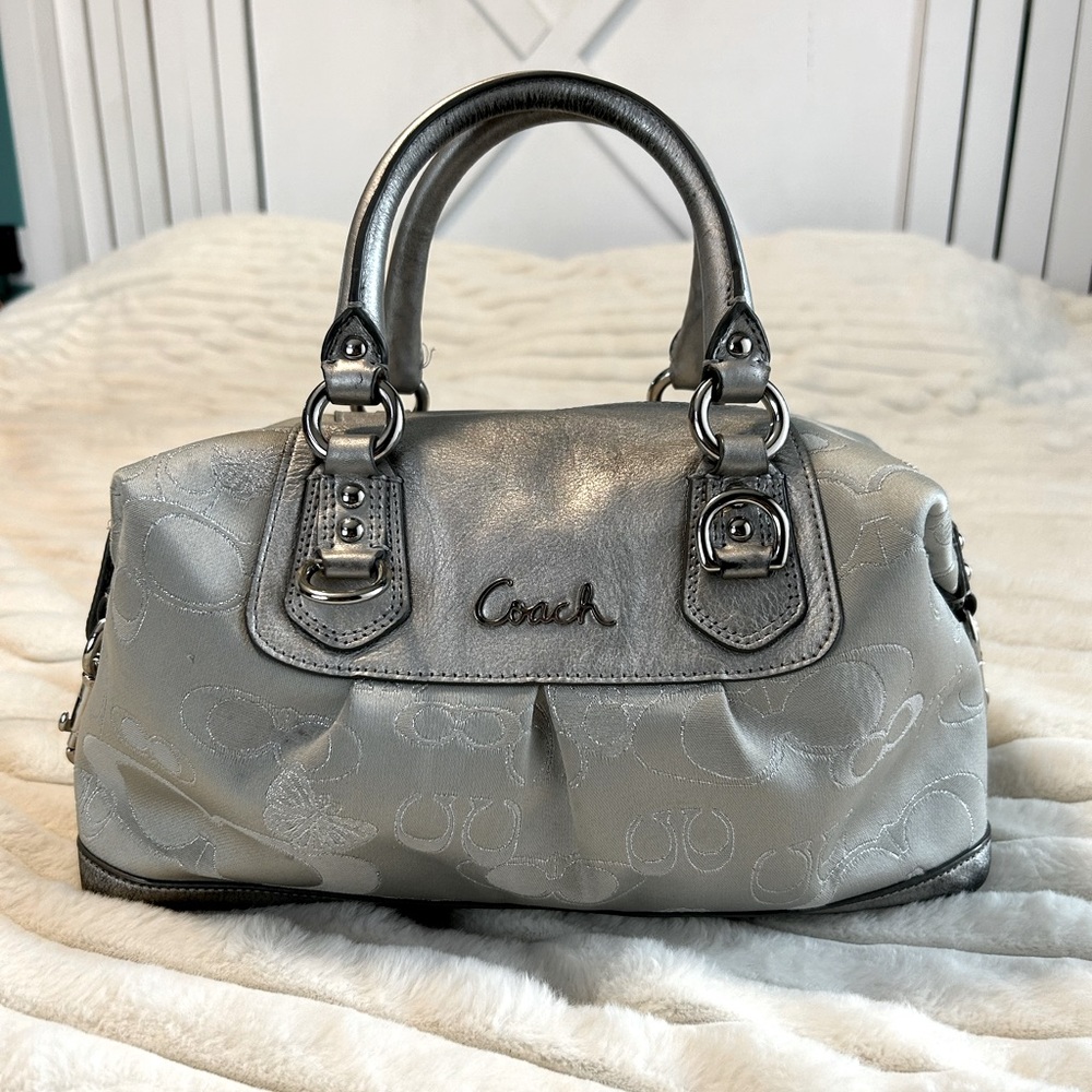 Coach Metallic Silver Satchel Handbag